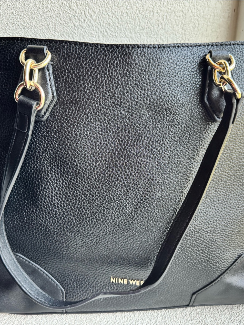 Nine West Black Pebbled Tote with Gold Accents